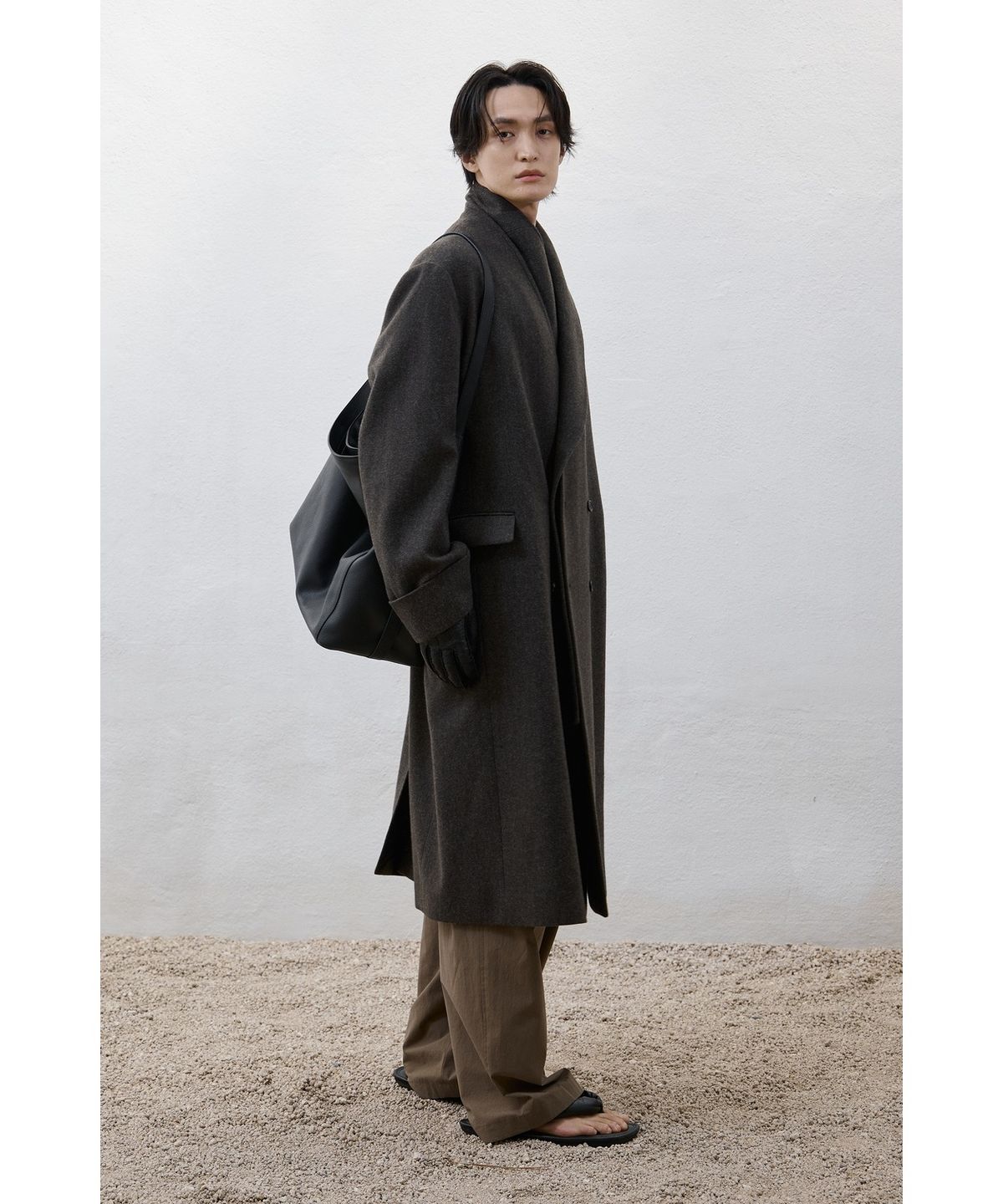 유스(YOUTH) Detachable Shawl Collar Coat - Brown