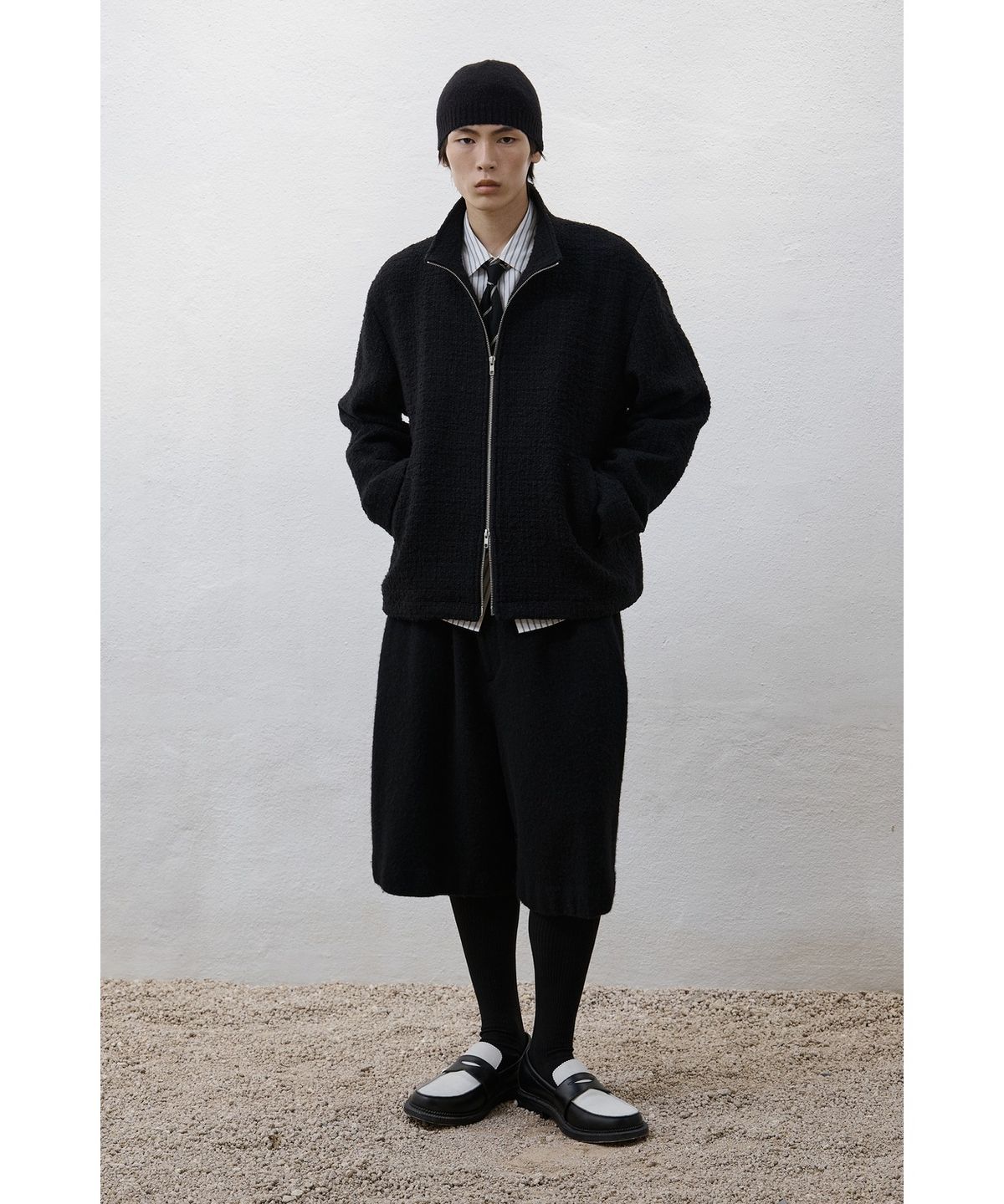 유스(YOUTH) Tweed Zip-up Jacket - Black