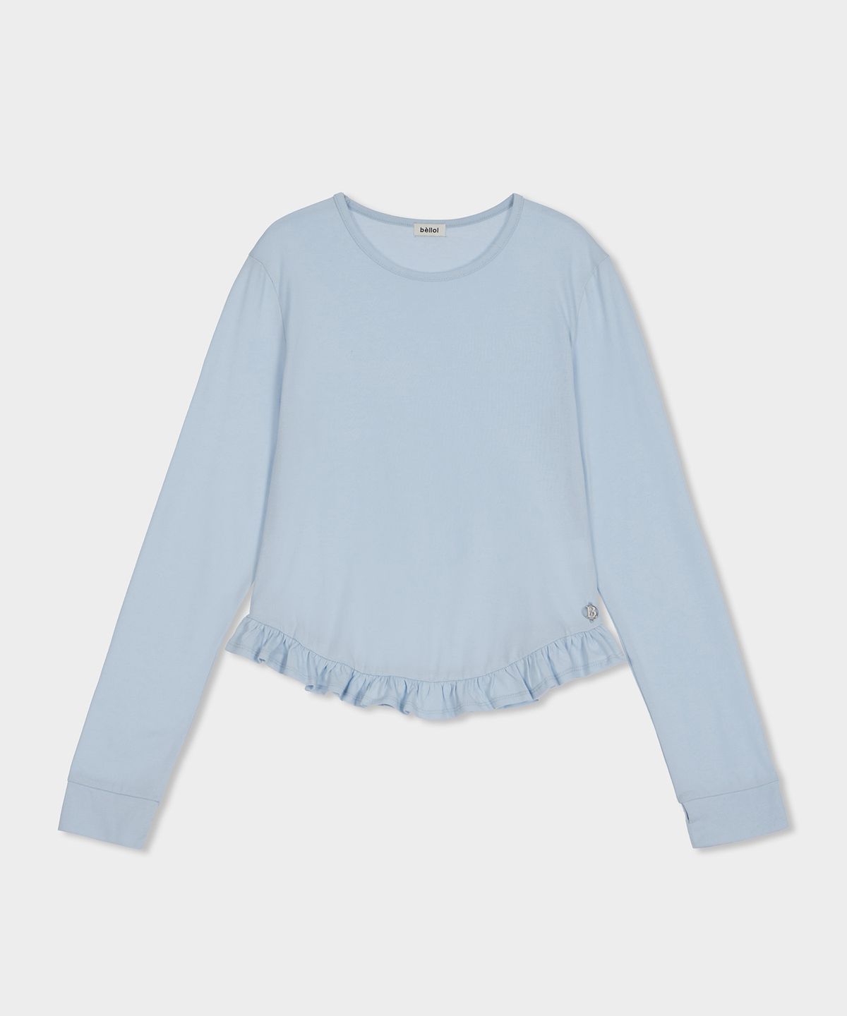 벨로엘(BELLOL) Ruffle soft round neck T-shirt SKYBLUE