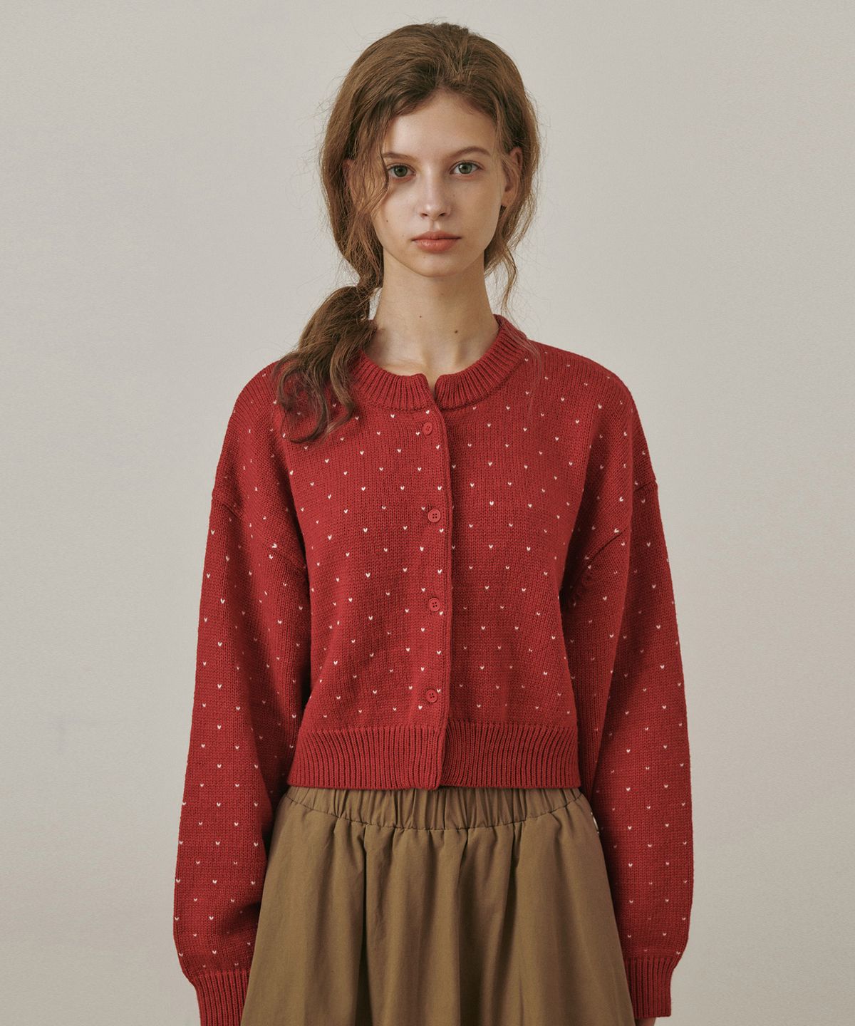 벨로엘(BELLOL) Heart point crop cardigan RED