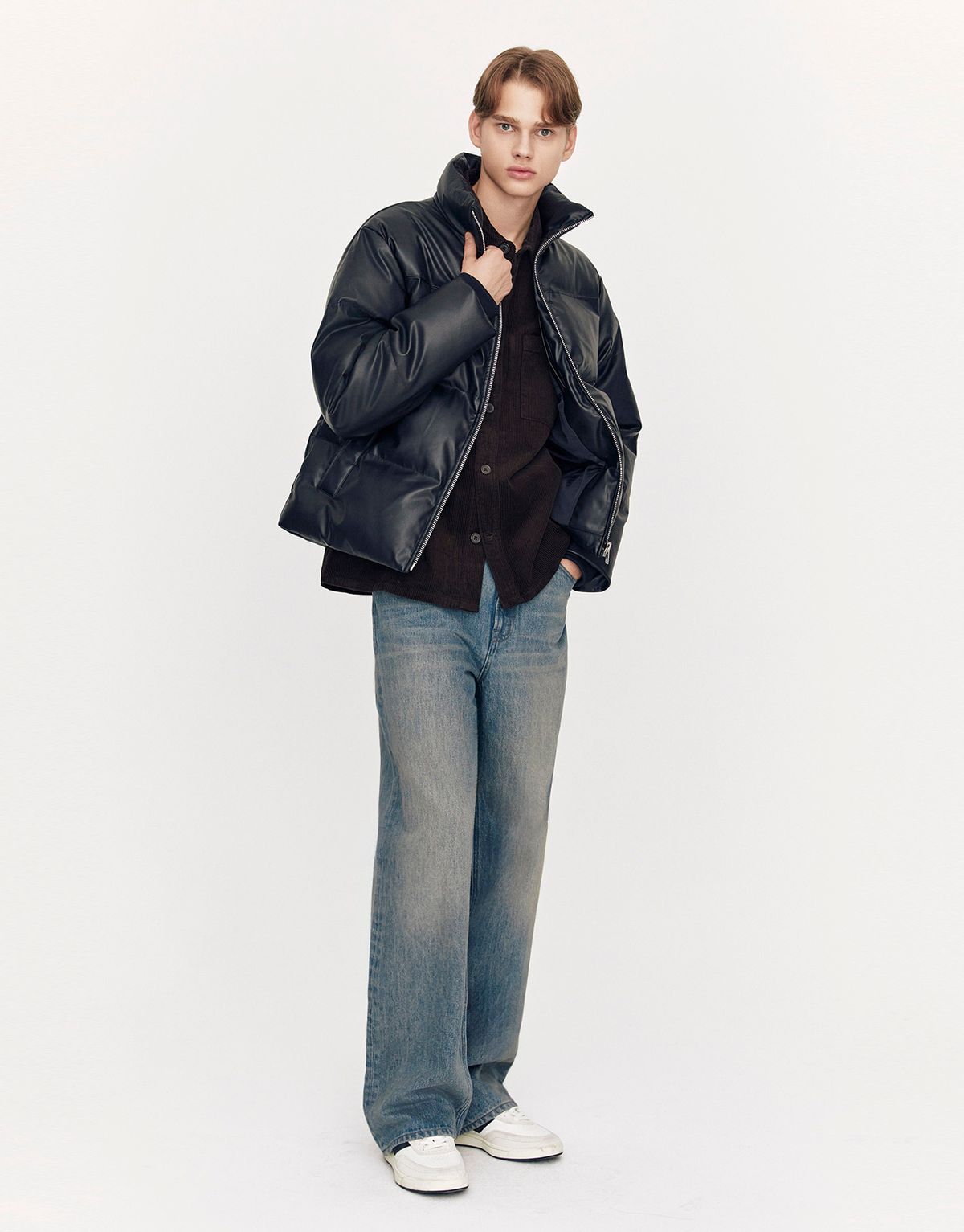 지오다노(GIORDANO) 신세틱 레더 패딩 푸퍼 075928 [black]
