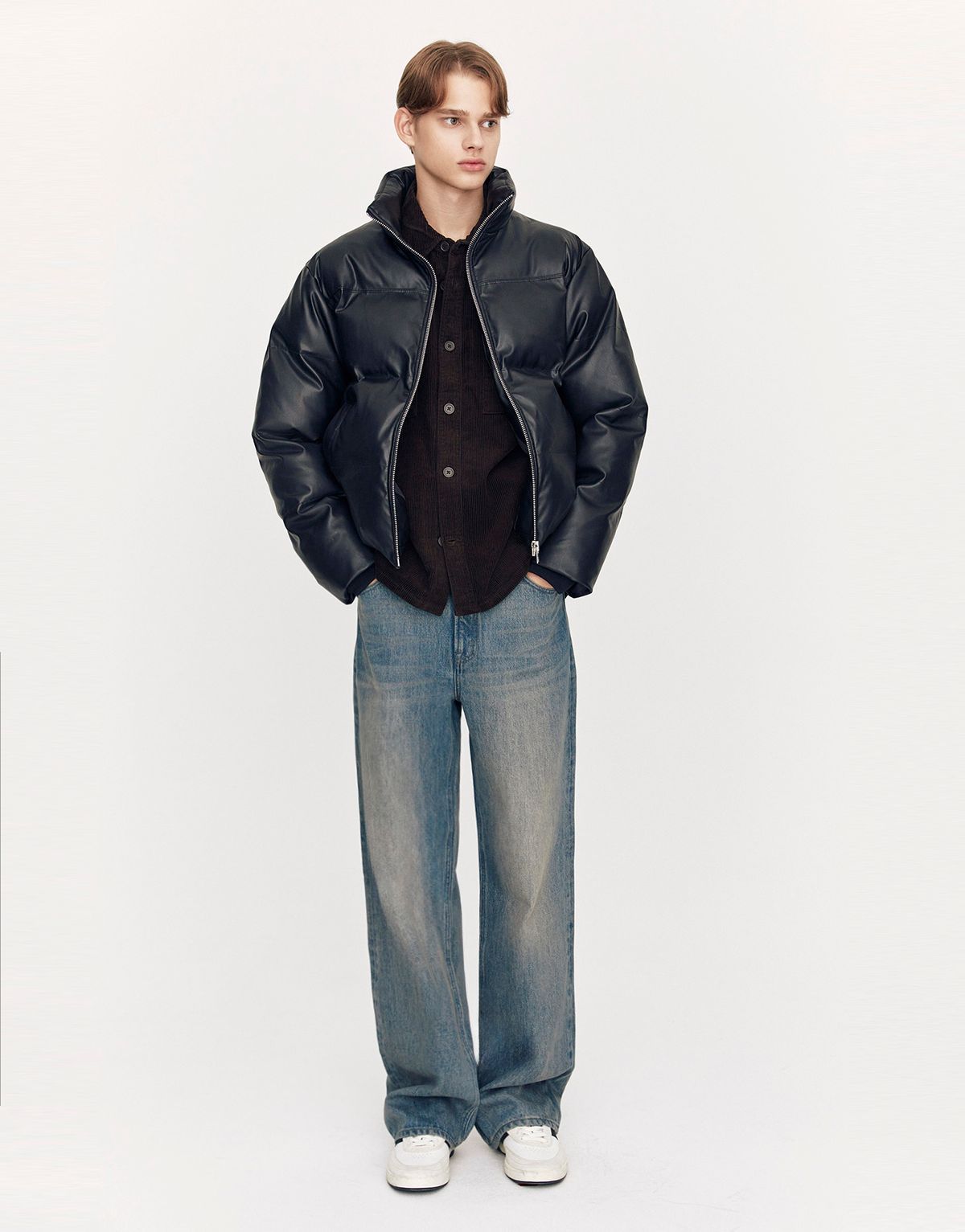 지오다노(GIORDANO) 신세틱 레더 패딩 푸퍼 075928 [black]