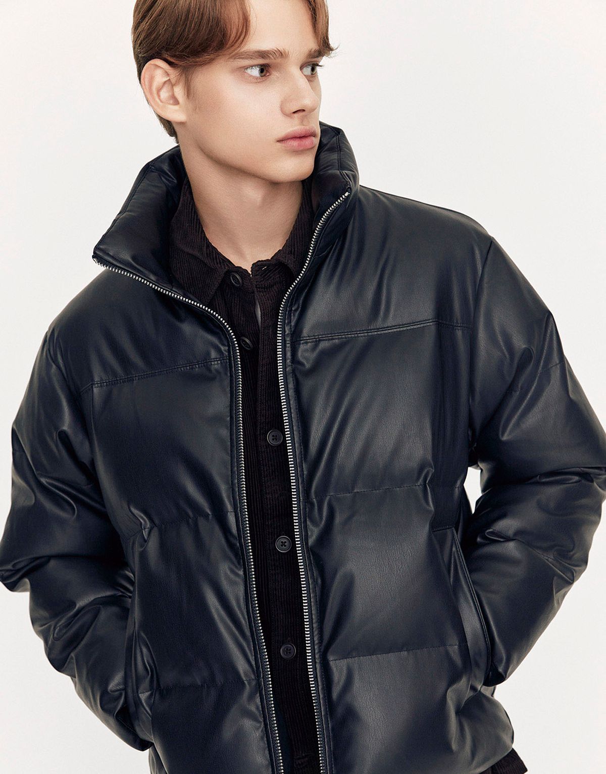 지오다노(GIORDANO) 신세틱 레더 패딩 푸퍼 075928 [black]