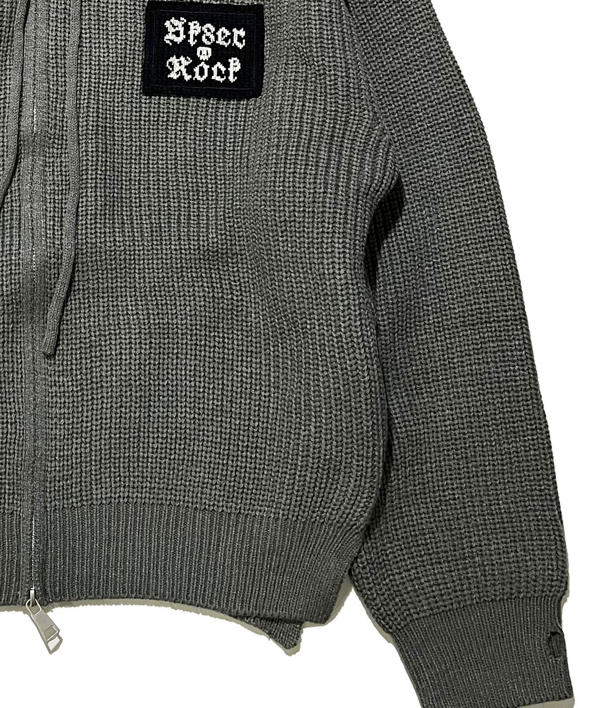 스케이터락(SK8ER ROCK) Patchwork Heavy Knit Hood Zip-Up ((gray))