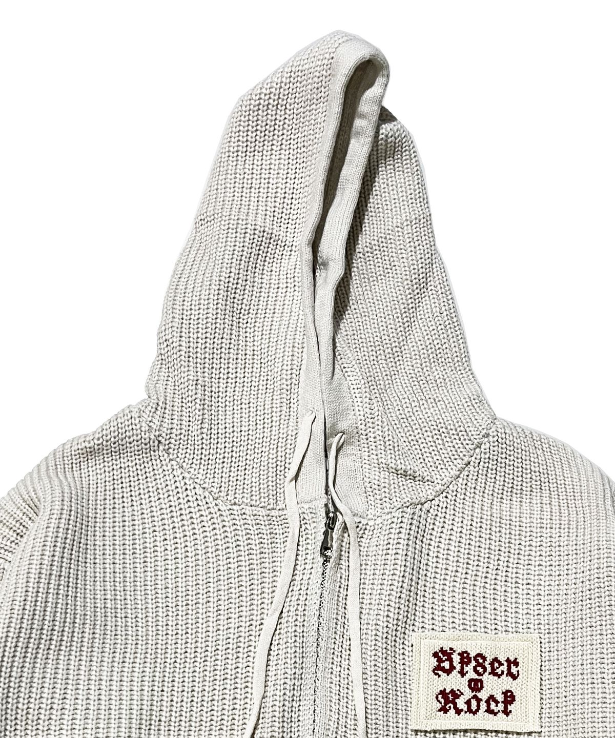 스케이터락(SK8ER ROCK) Patchwork Heavy Knit Hood Zip-Up ((cream))
