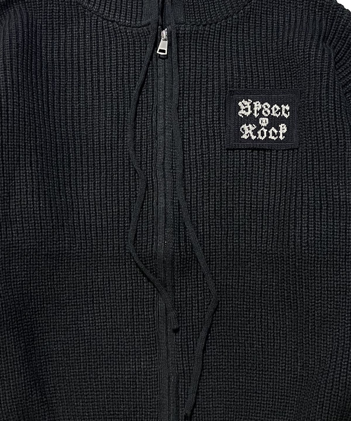 스케이터락(SK8ER ROCK) Patchwork Heavy Knit Hood Zip-Up ((black))