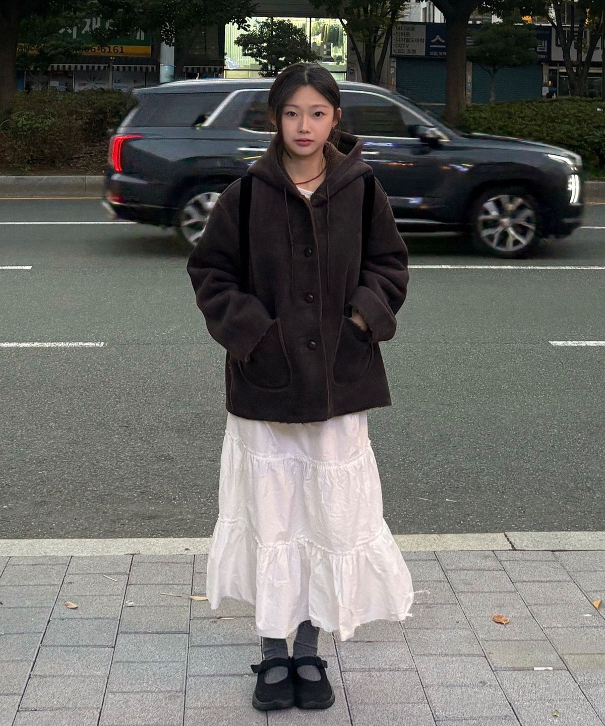 코드그라피(CGP) (우먼) 스웨이드 후드 점퍼 무스탕_다크브라운