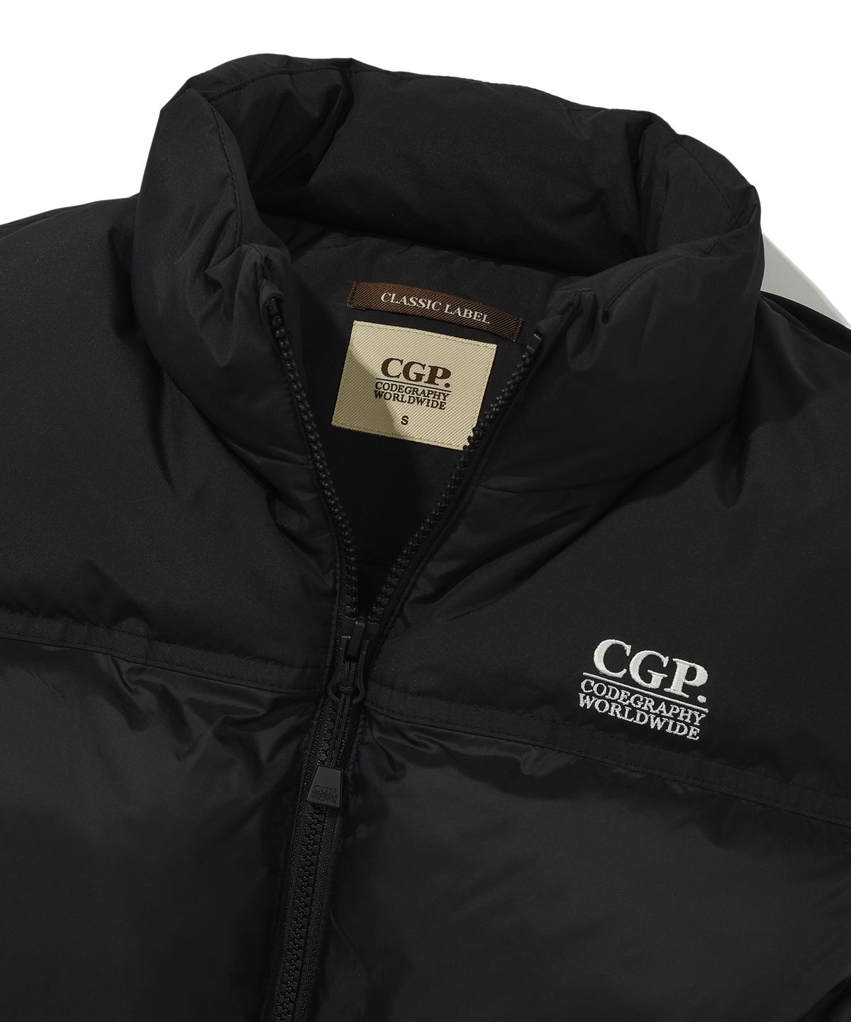 코드그라피(CGP) (우먼) 스퀘어 로고 패딩 베스트_블랙