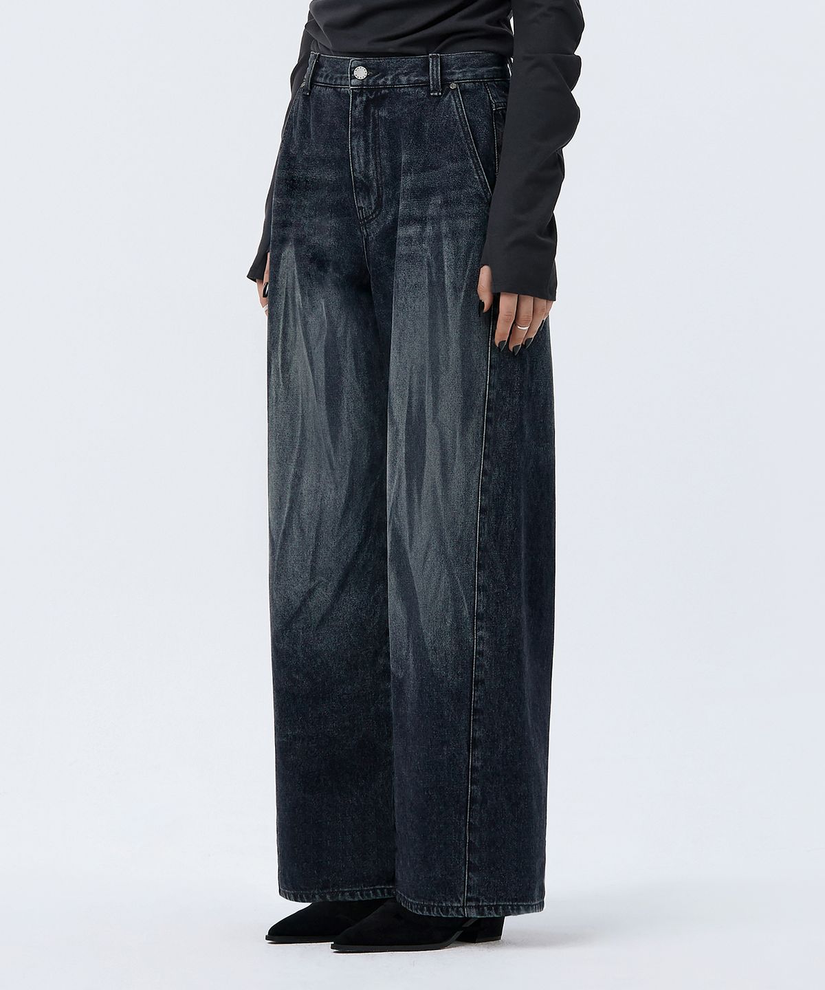트리밍버드(TREEMINGBIRD) Brushed Denim Pants [ Navy ]