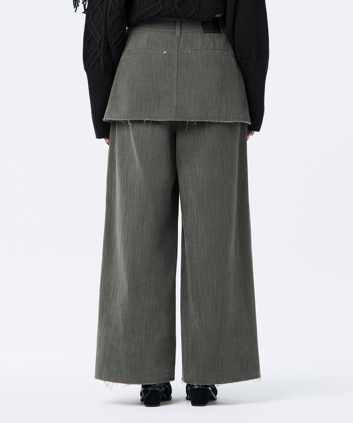 트리밍버드(TREEMINGBIRD) Wrap Skirt Overlay Pants [ Khaki Gray ]