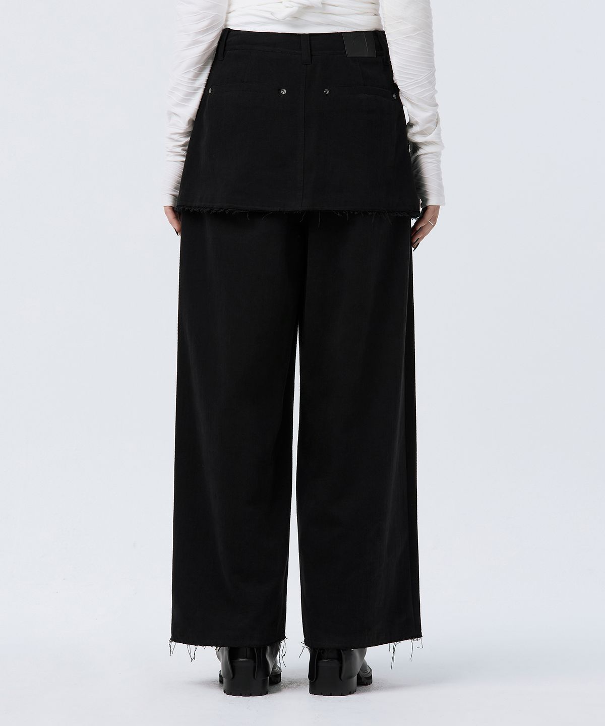 트리밍버드(TREEMINGBIRD) Wrap Skirt Overlay Pants [ Charcoal ]