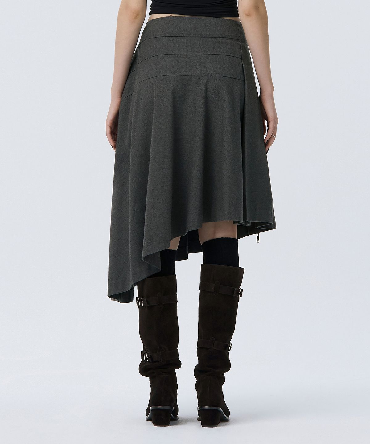 트리밍버드(TREEMINGBIRD) Pleated Asymmetric Skirt [ Gray ]