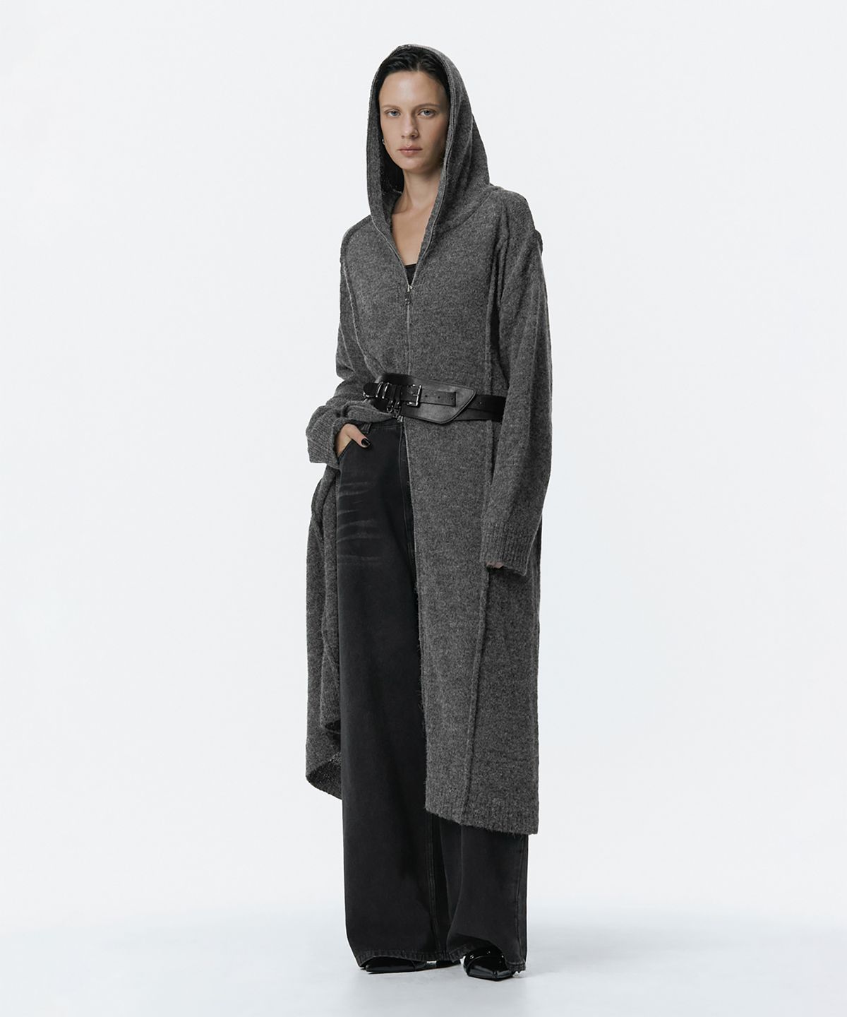 트리밍버드(TREEMINGBIRD) Hoodie Knit One-piece [ Charcoal ]
