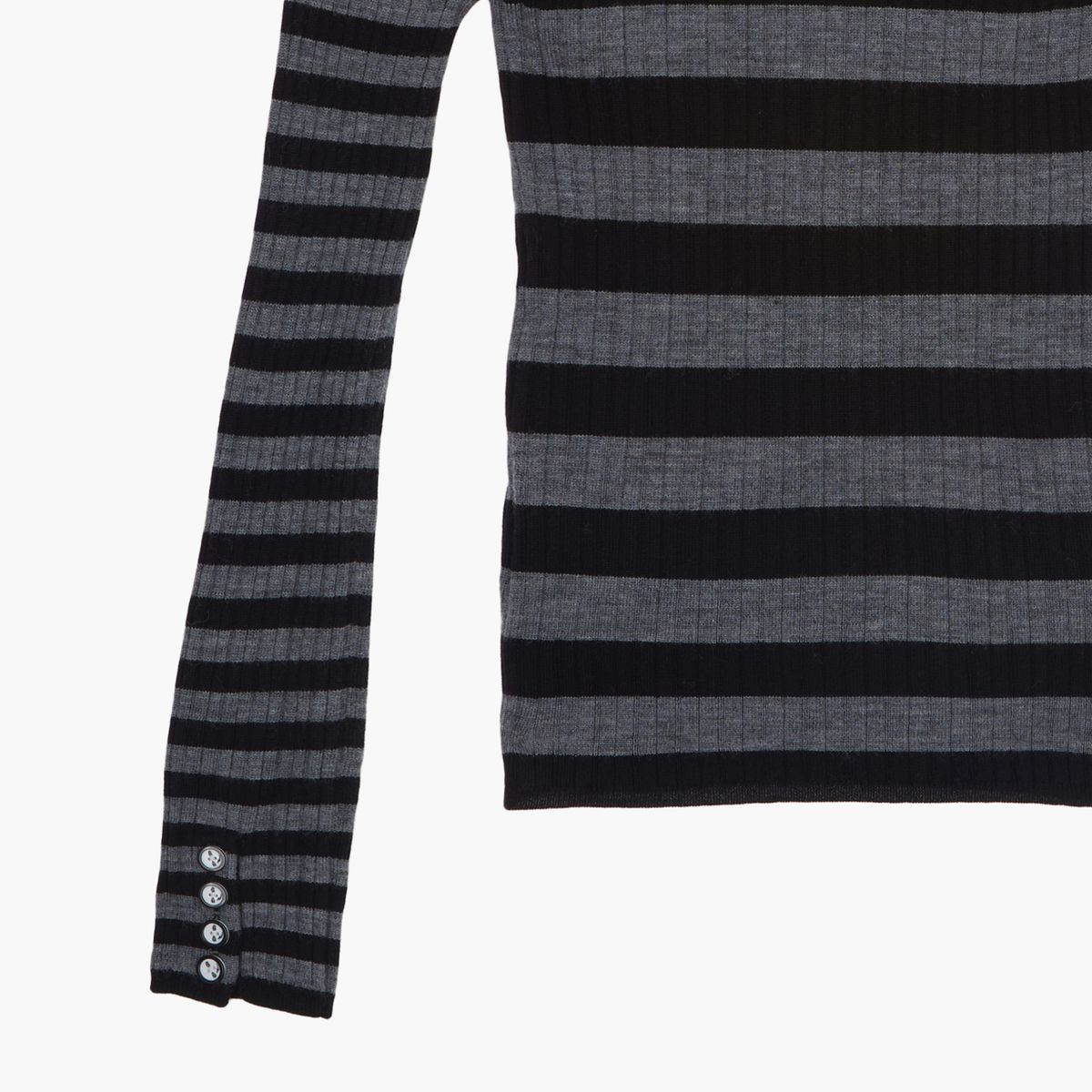 데바스테(DEVASTEE) 스트라이프 립 니트 탑 BLACK STRIPE (S5FWKT007)