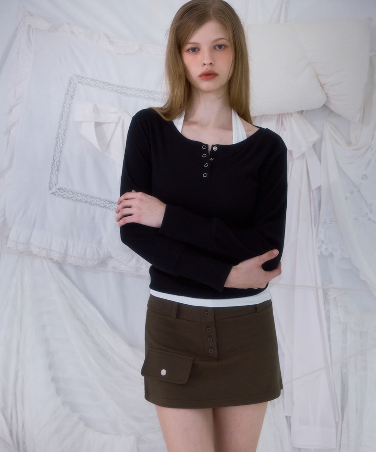 로제프란츠(ROSEFRANTZ) Pocket Mini Skirt [Khaki]