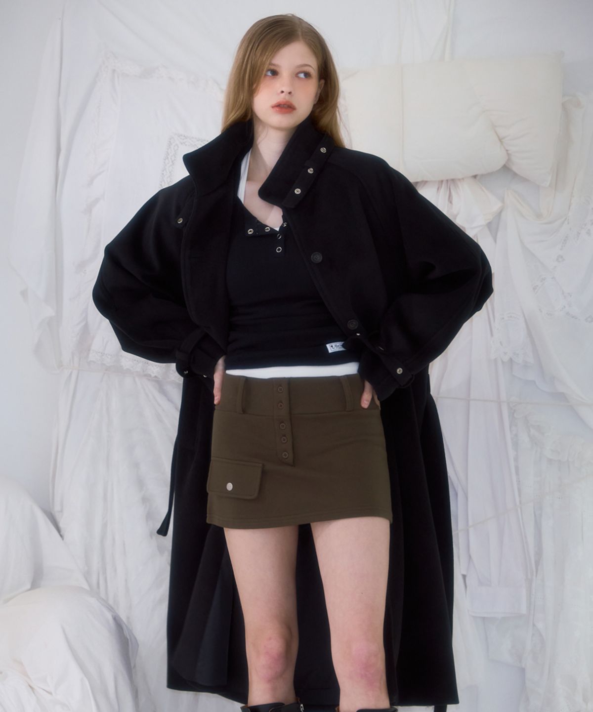 로제프란츠(ROSEFRANTZ) Pocket Mini Skirt [Khaki]