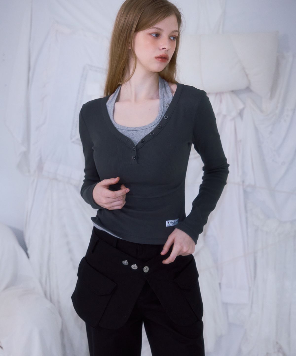 로제프란츠(ROSEFRANTZ) Skirt Layered Bootcut Pants [Black]