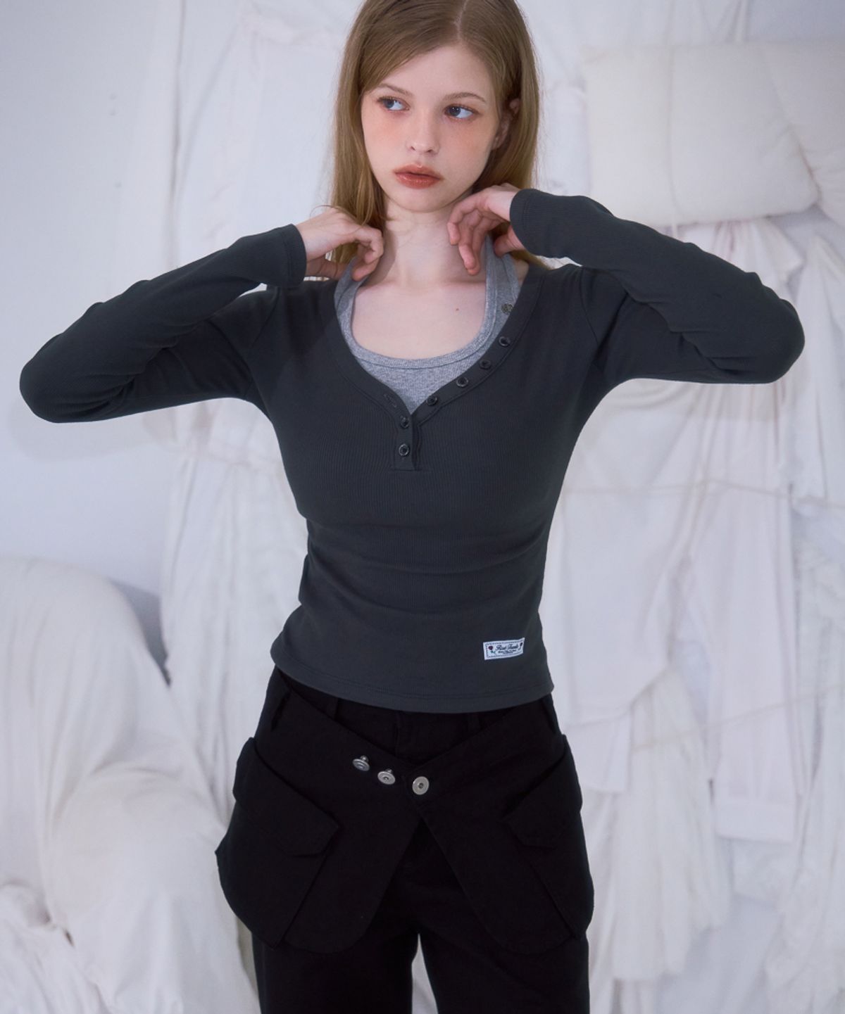로제프란츠(ROSEFRANTZ) Skirt Layered Bootcut Pants [Black]