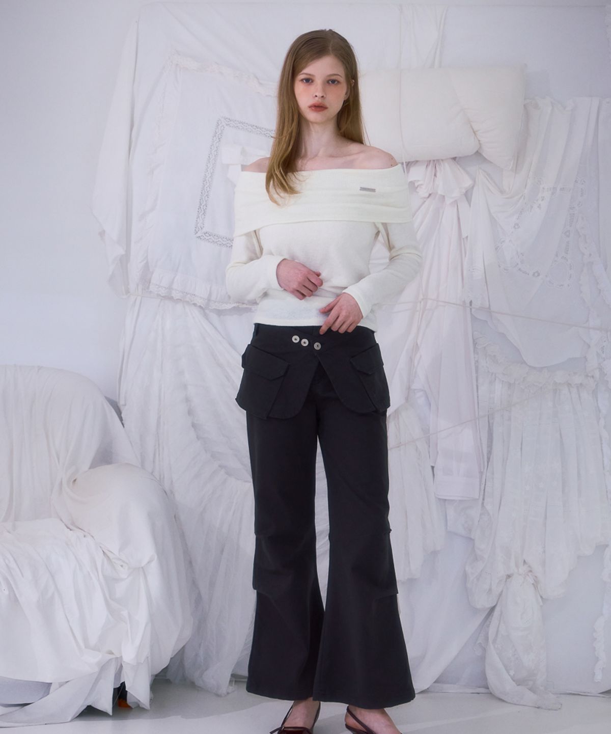 로제프란츠(ROSEFRANTZ) Skirt Layered Bootcut Pants [Charcoal]