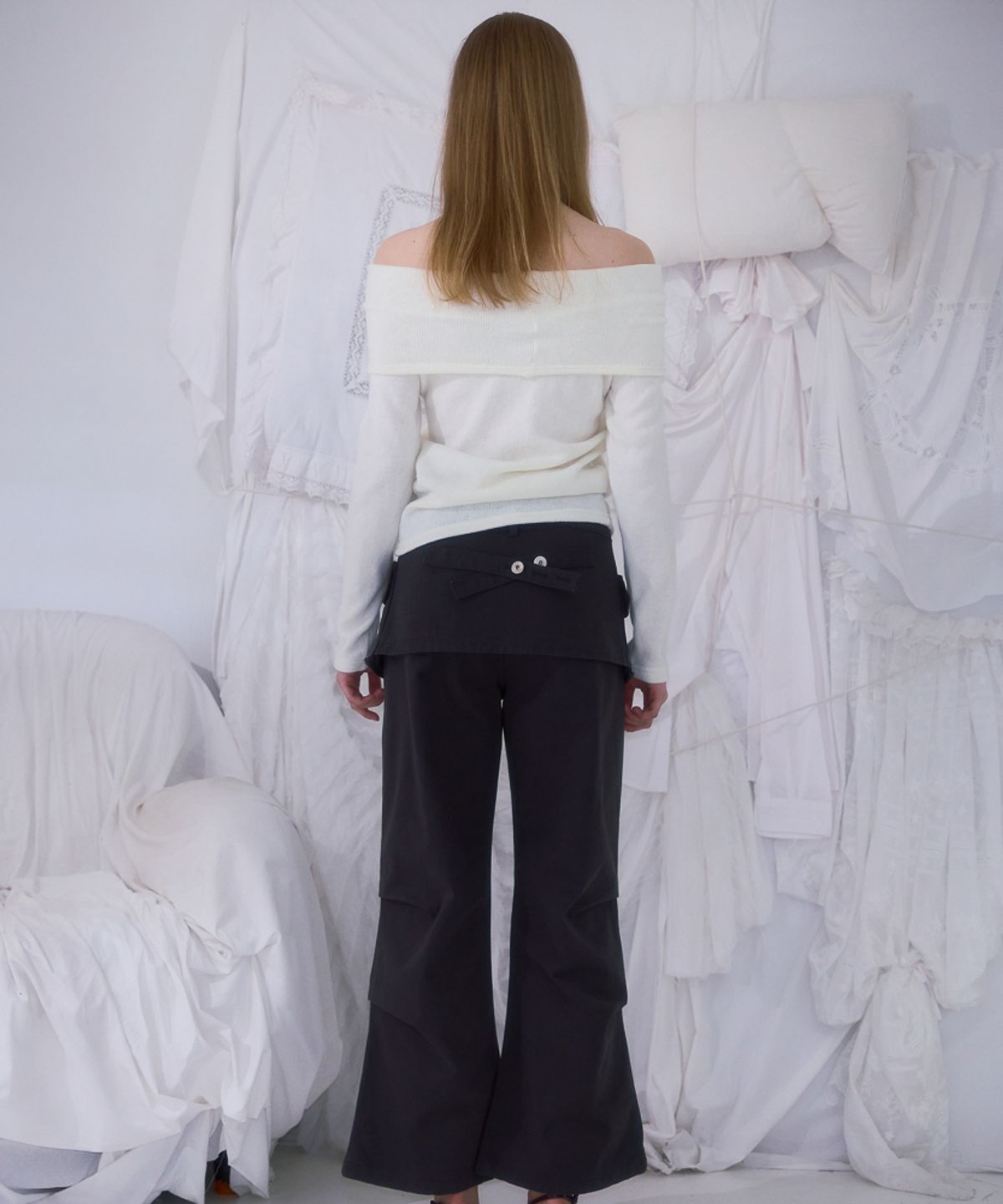 로제프란츠(ROSEFRANTZ) Skirt Layered Bootcut Pants [Charcoal]