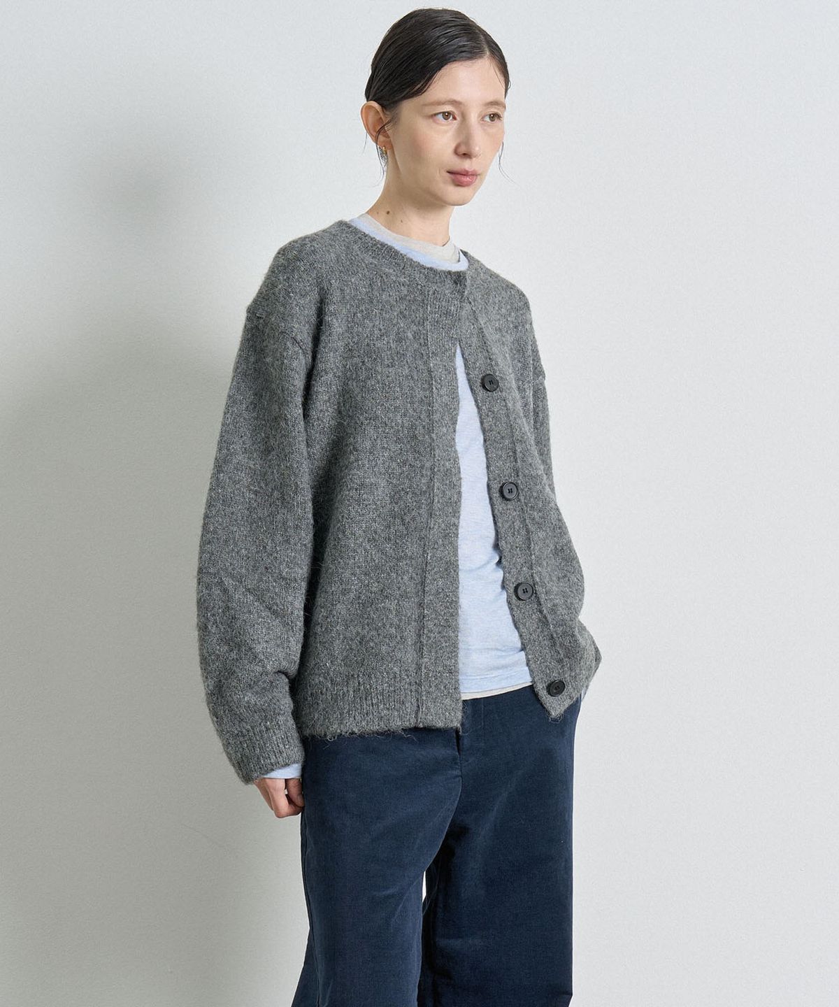 해브 앤 해브(HAVE8HAVE) ALPACA HIDDEN CARDIGAN_DARK GRAY