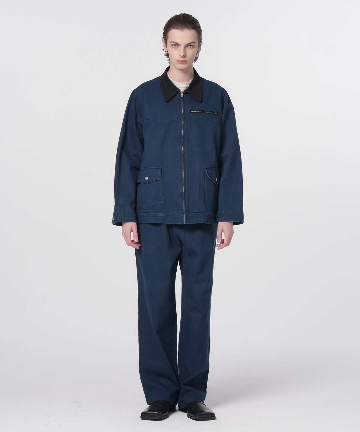 홍우성(HONGWOOSUNG) Utility Twill Cotton Zip-Up Jacket_Navy