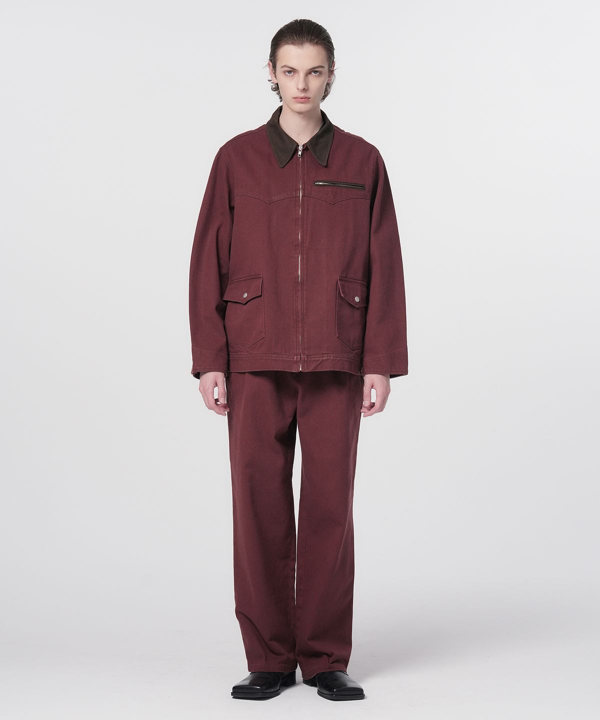 홍우성(HONGWOOSUNG) Washed Twill Cotton Trousers_Burgundy