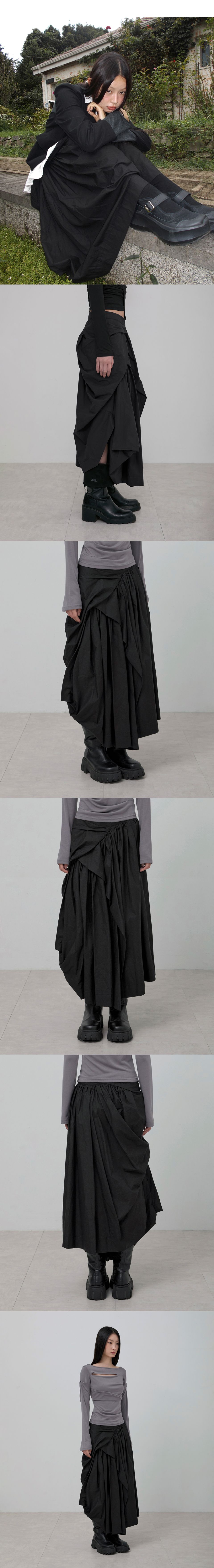 MUSINSA | FLAREUP Asymmetrical Draped Layered Long Skirt (FL