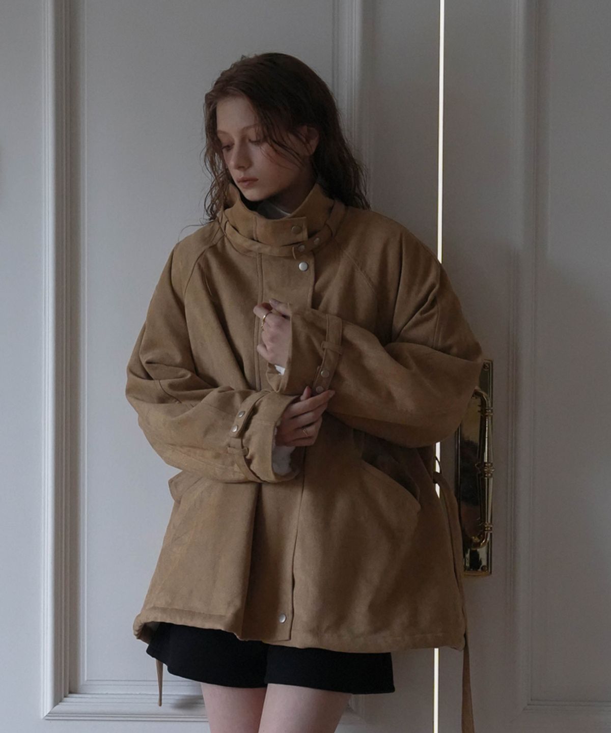 드헤베(DEHEVE) Fur Lined Suede Jacket [Beige]