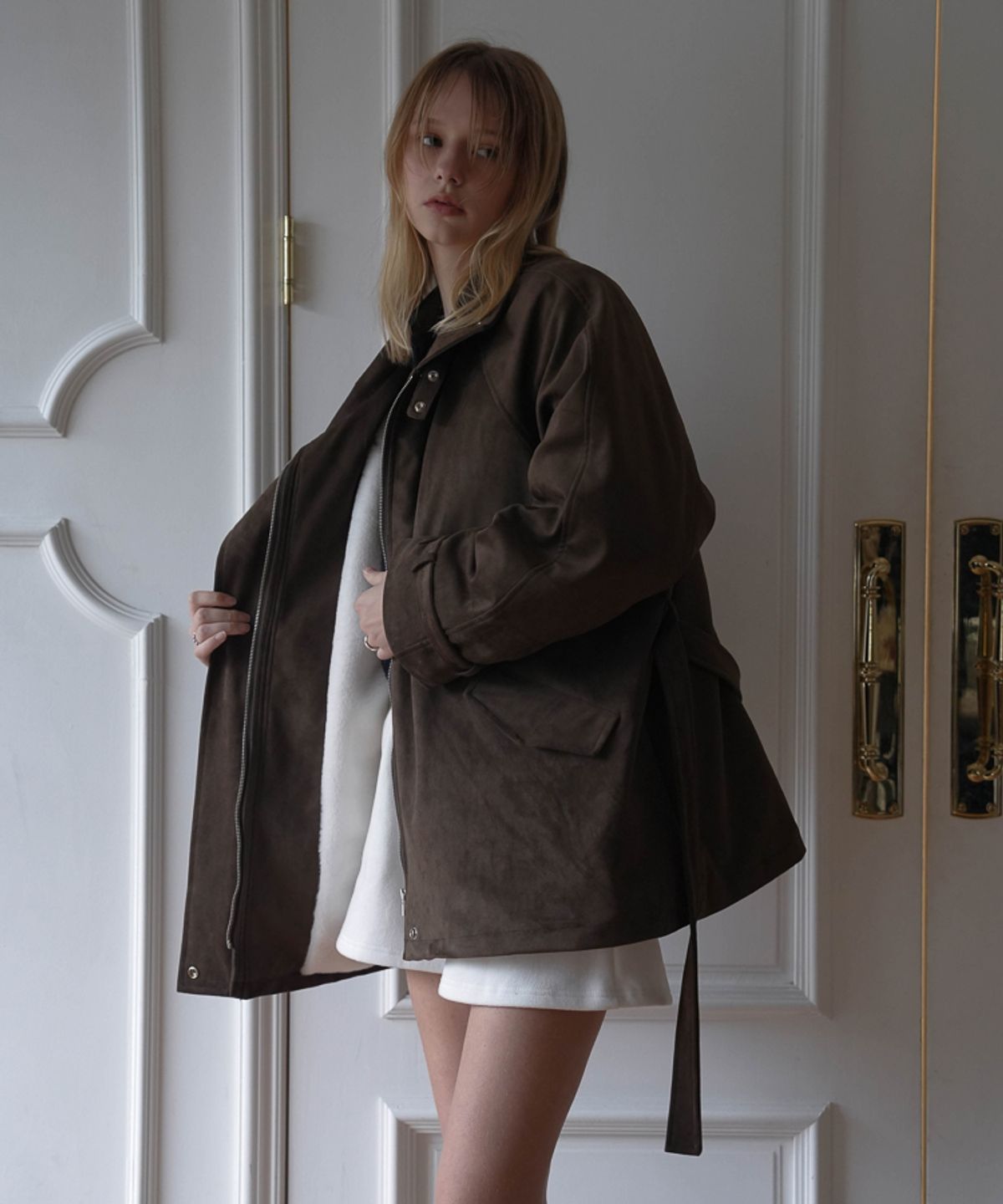 드헤베(DEHEVE) Fur Lined Suede Jacket [Brown]