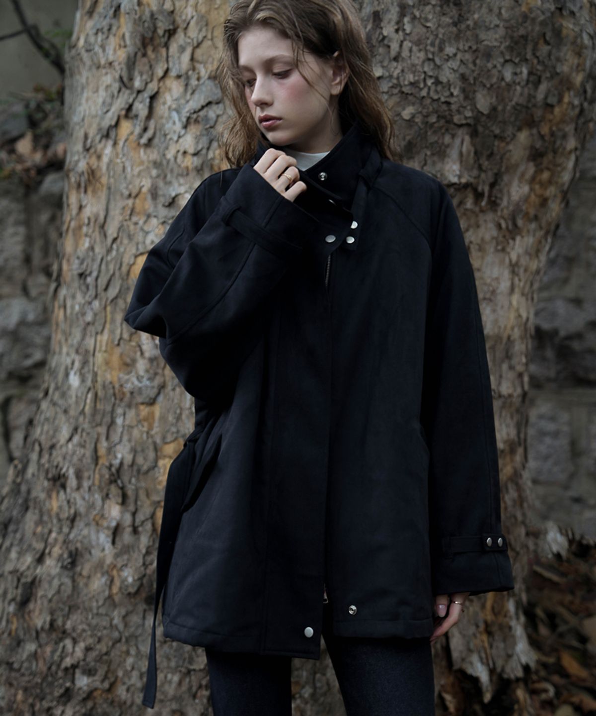 드헤베(DEHEVE) Fur Lined Suede Jacket [Black]