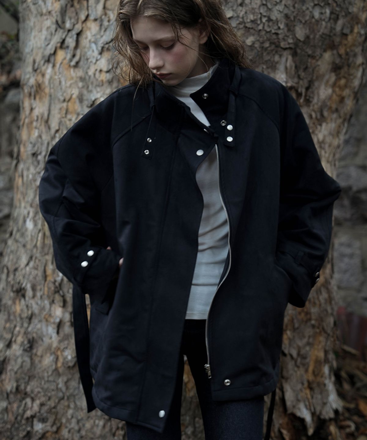 드헤베(DEHEVE) Fur Lined Suede Jacket [Black]