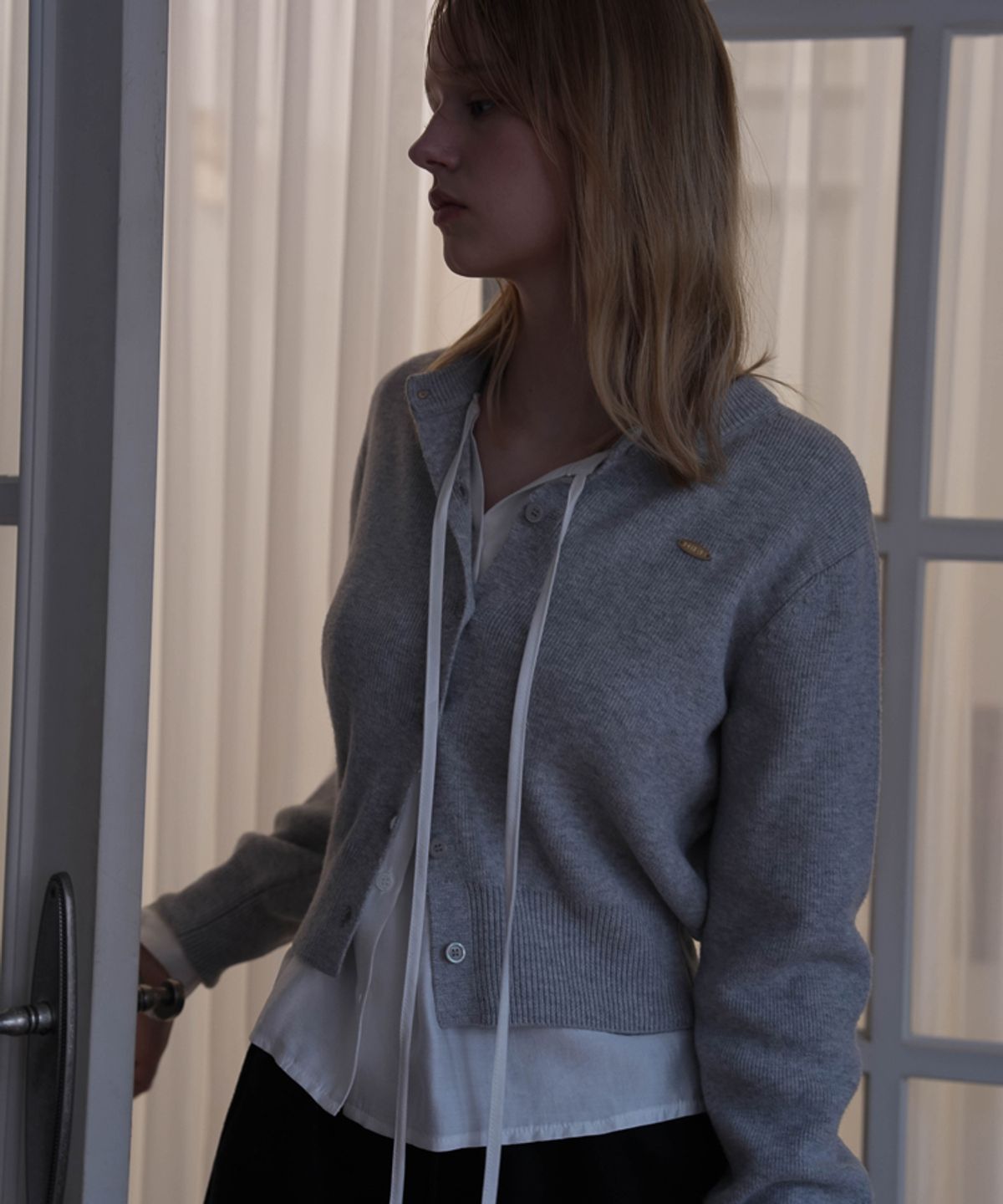 드헤베(DEHEVE) Basic Round Knit Cardigan [Gray]