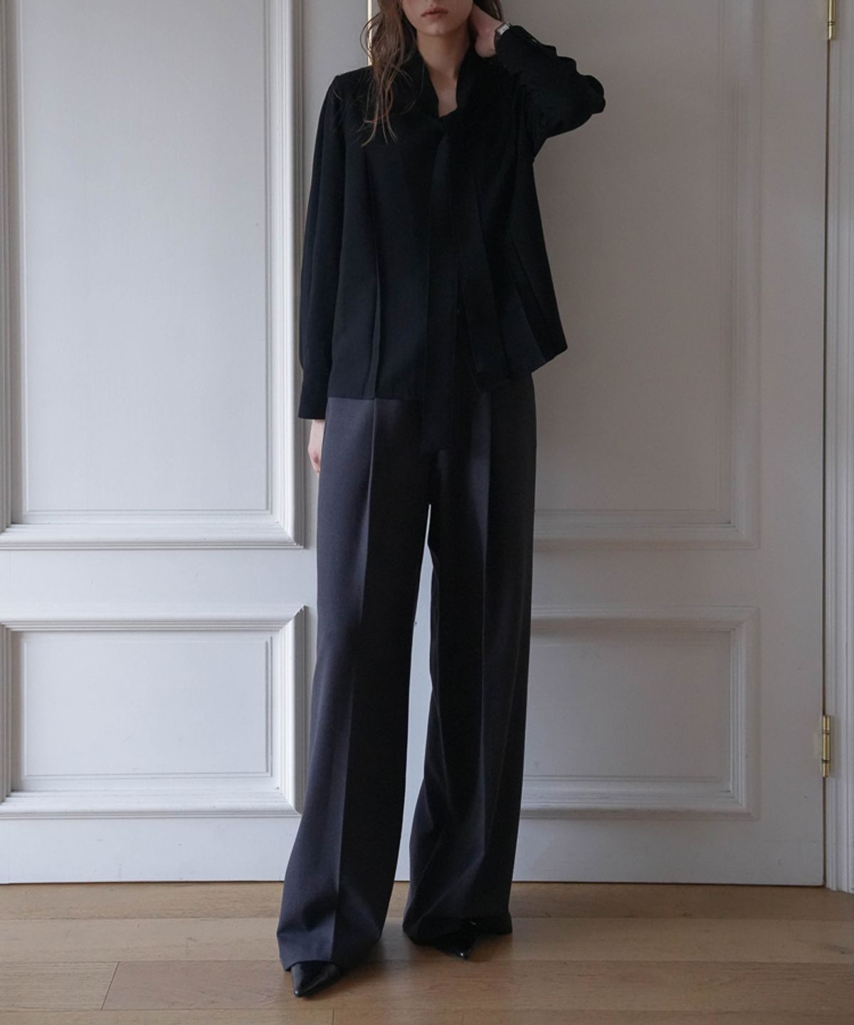 드헤베(DEHEVE) Wool Wide Slacks [Charcoal]