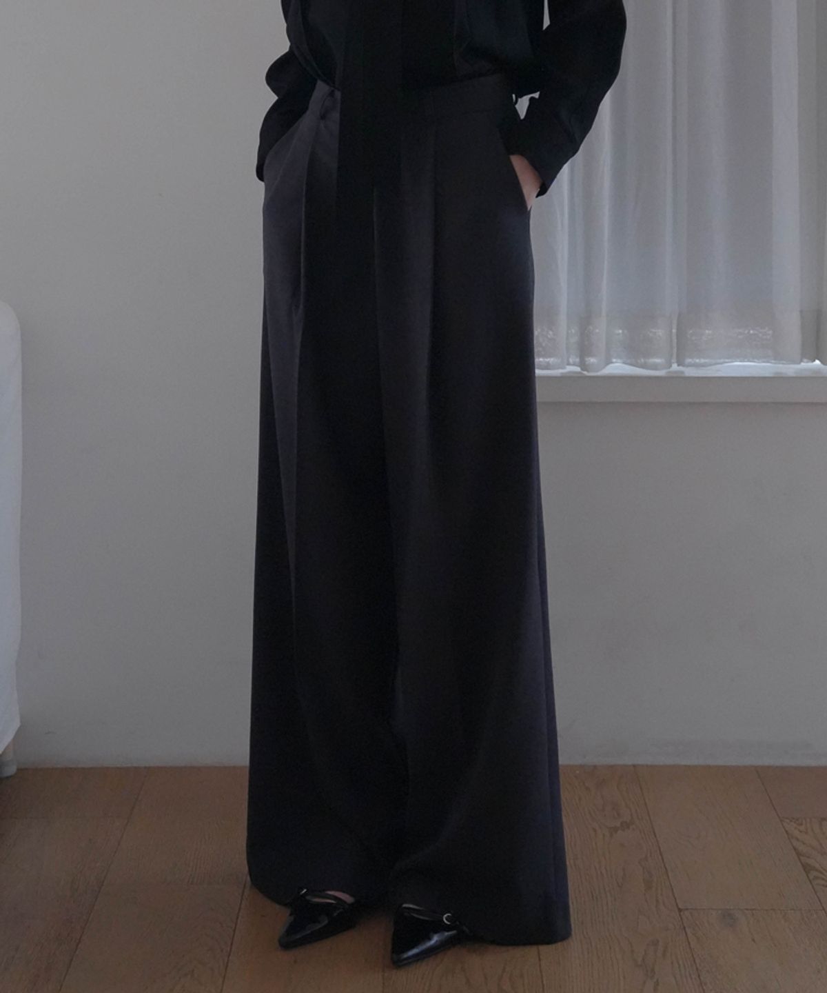 드헤베(DEHEVE) Wool Wide Slacks [Charcoal]