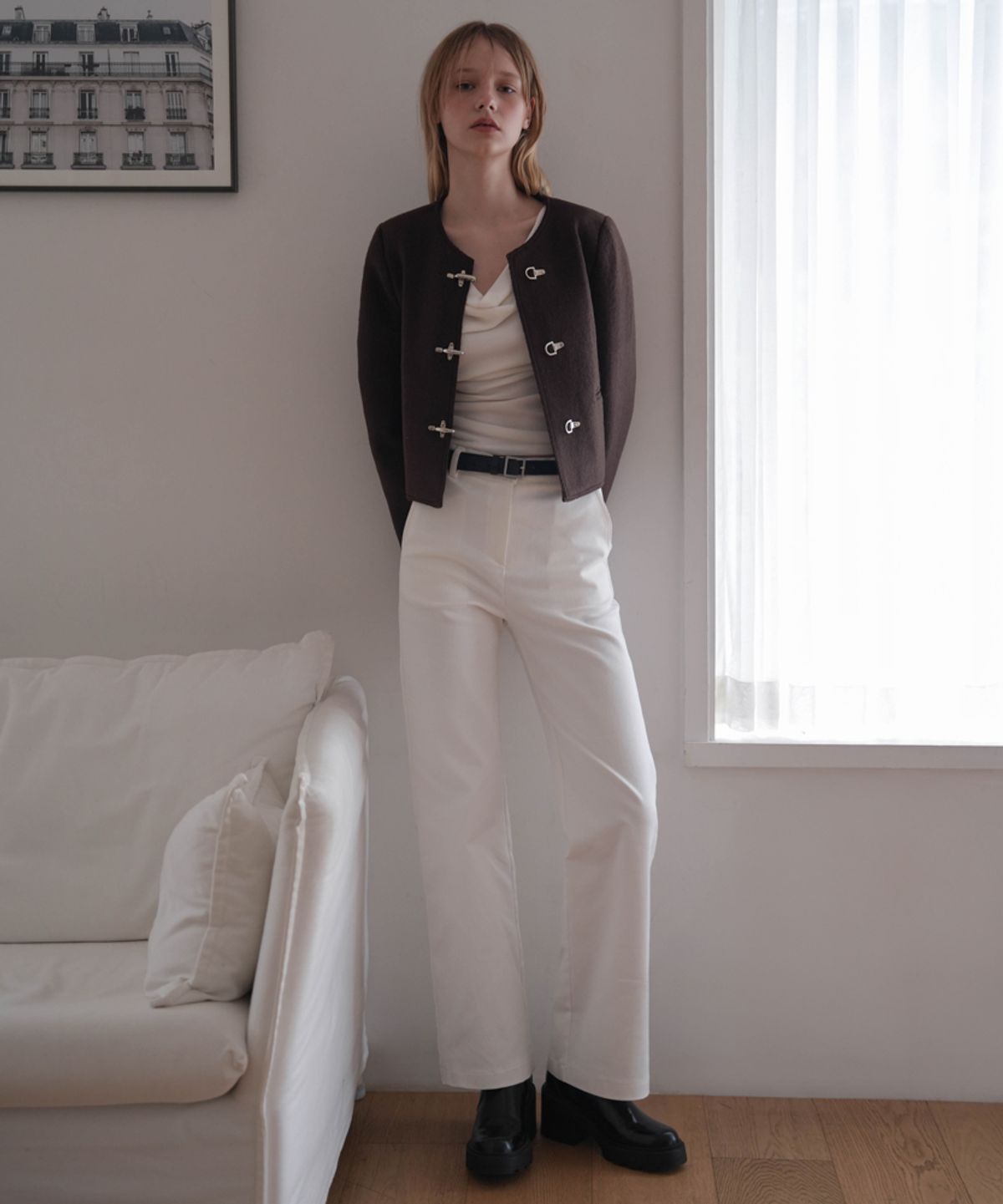 드헤베(DEHEVE) Drape Neck Long Sleeve [Ivory]