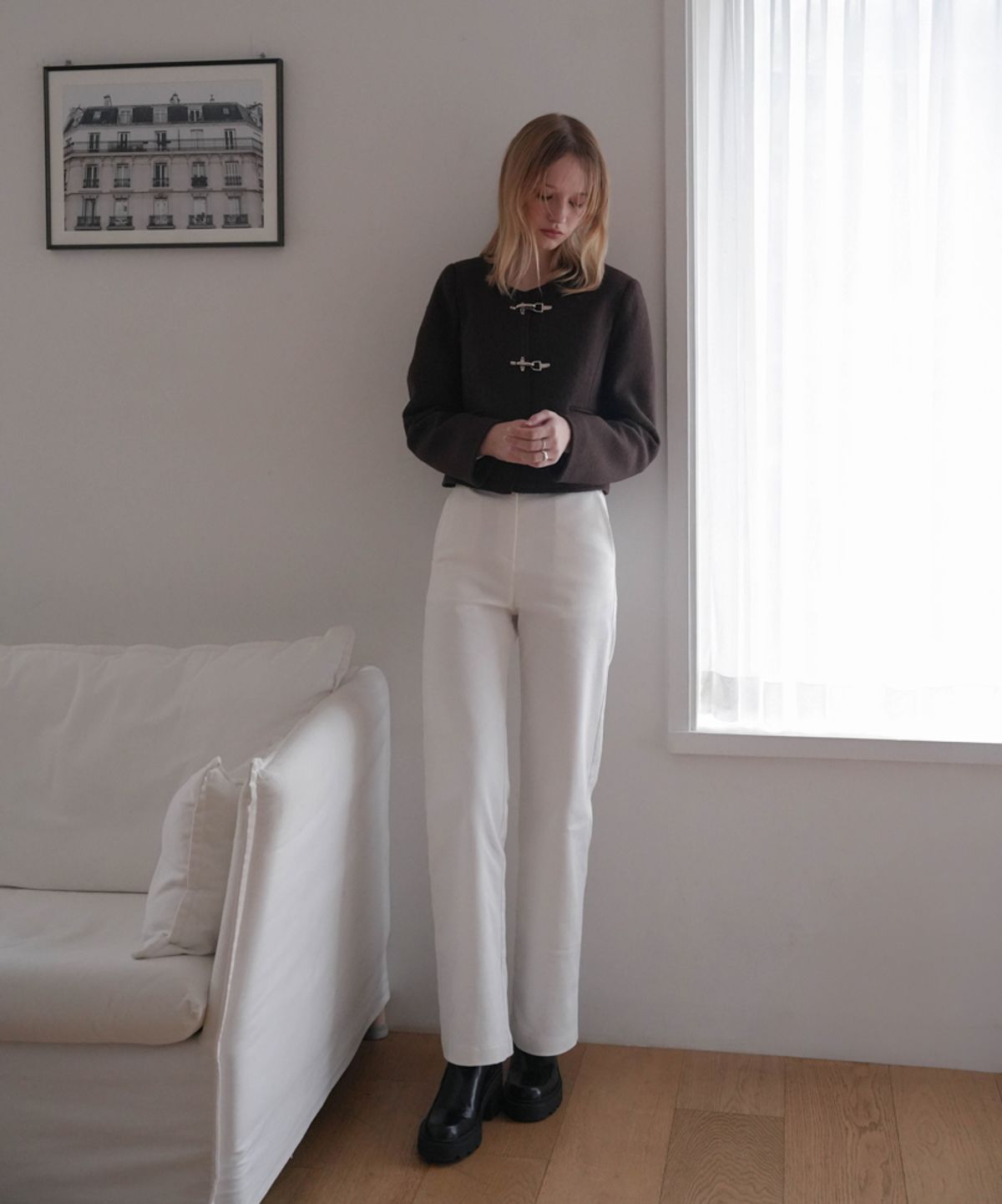 드헤베(DEHEVE) Drape Neck Long Sleeve [Ivory]