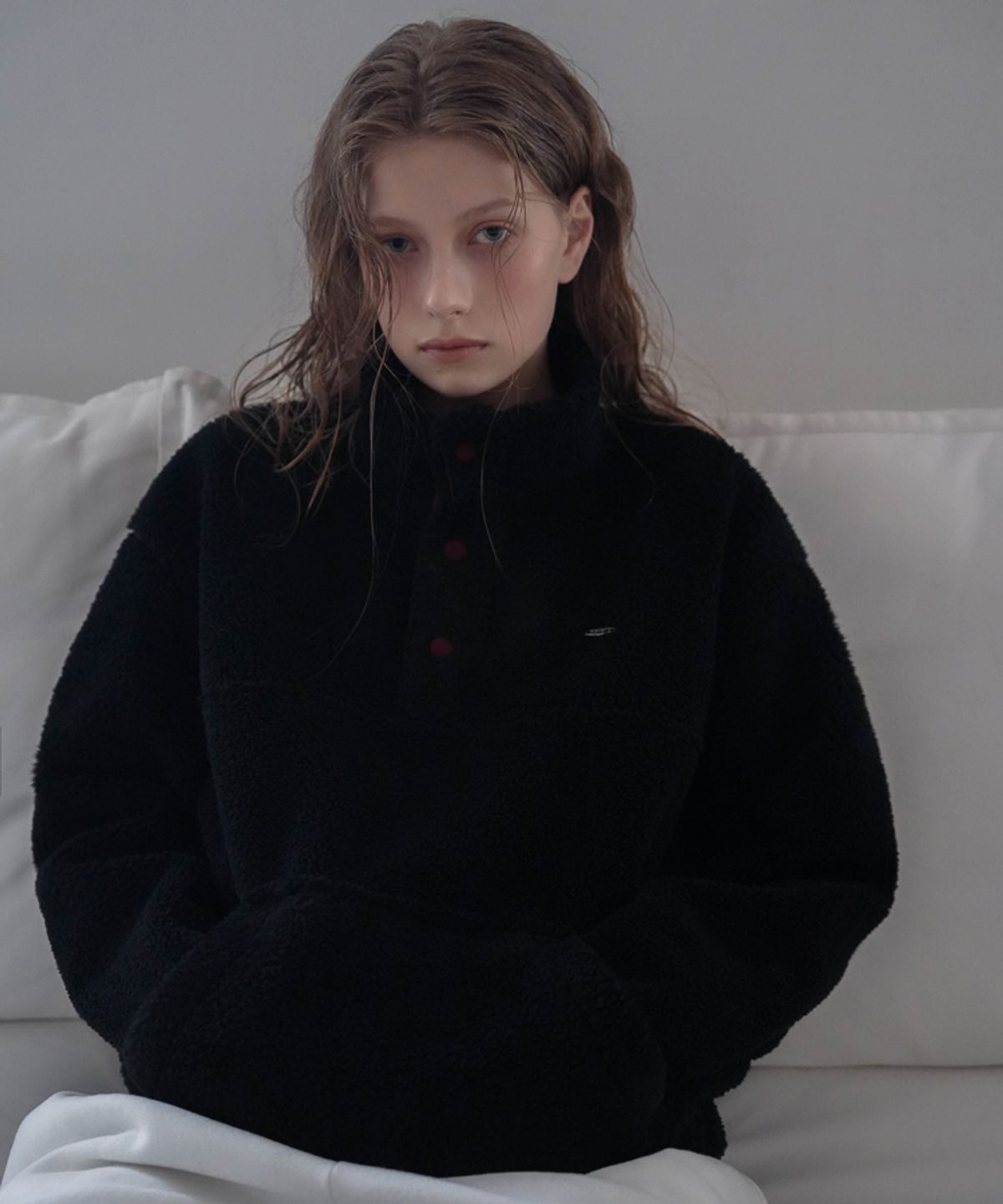 드헤베(DEHEVE) Shearling Half Zip-up [Black]