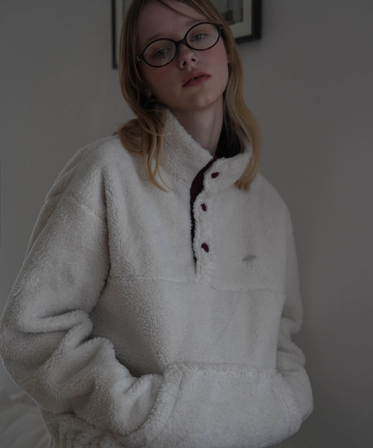 드헤베(DEHEVE) Shearling Half Zip-up [Ivory]