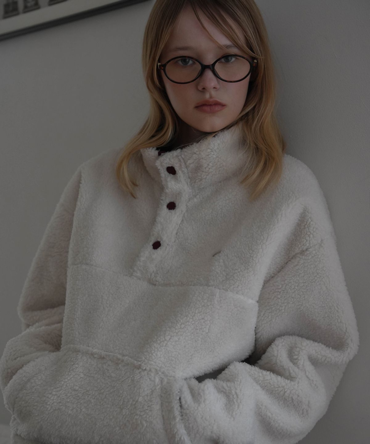 드헤베(DEHEVE) Shearling Half Zip-up [Ivory]