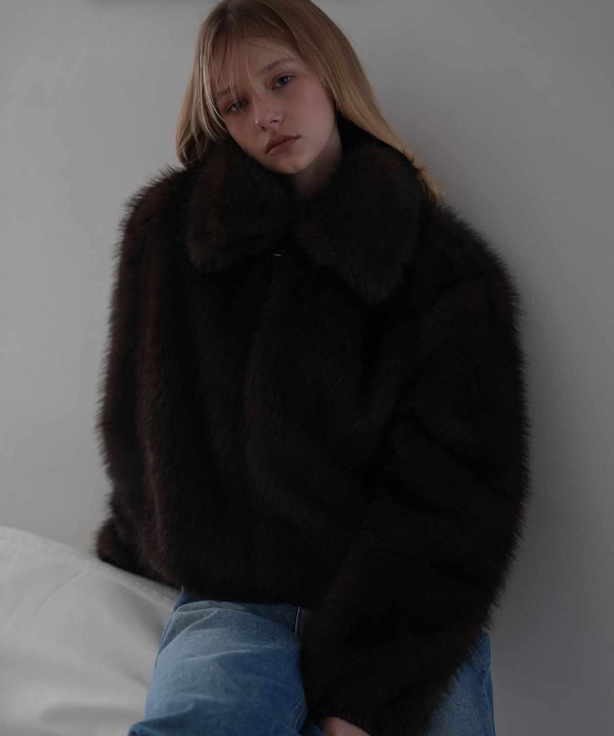 드헤베(DEHEVE) Collar Fur Jacket [Brown]