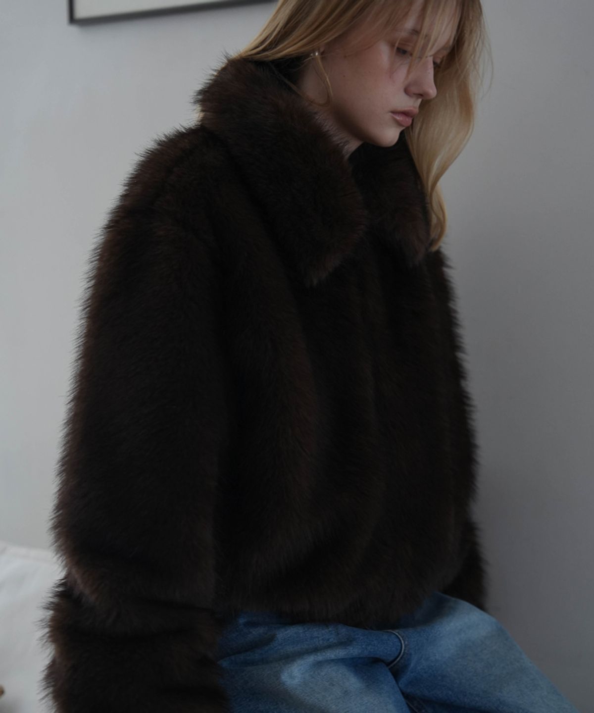 드헤베(DEHEVE) Collar Fur Jacket [Brown]