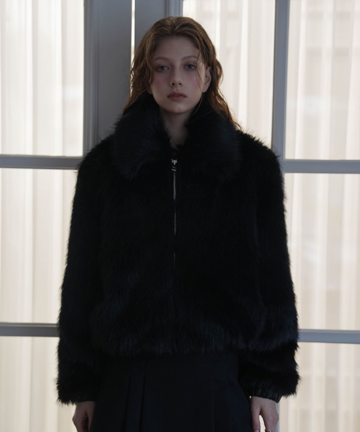 드헤베(DEHEVE) Collar Fur Jacket [Black]