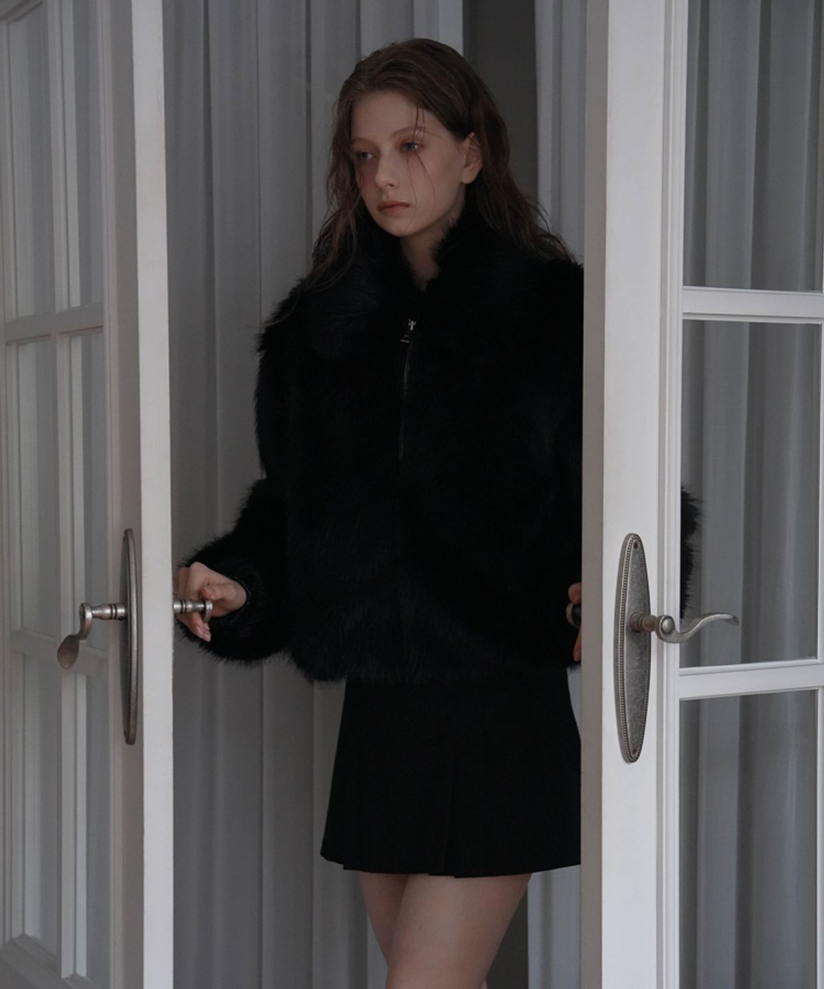 드헤베(DEHEVE) Collar Fur Jacket [Black]