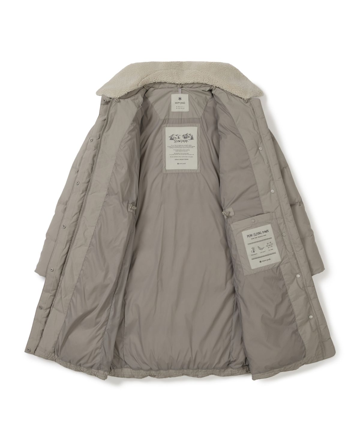 스노우피크 어패럴(SNOWPEAK APPAREL) 랜드에어 여성 카라 부클넥 롱 다운 자켓 (S25WWGDJ63) Tan Gray