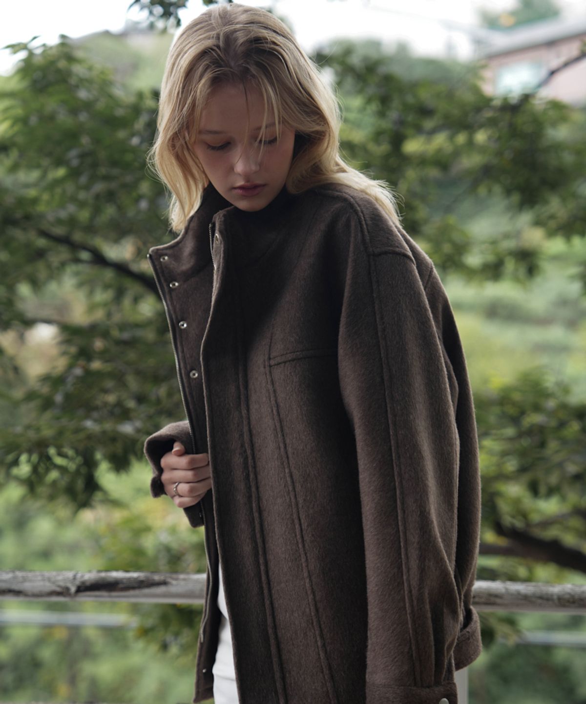 드헤베(DEHEVE) Belted Wool Half Jacket [Brown]