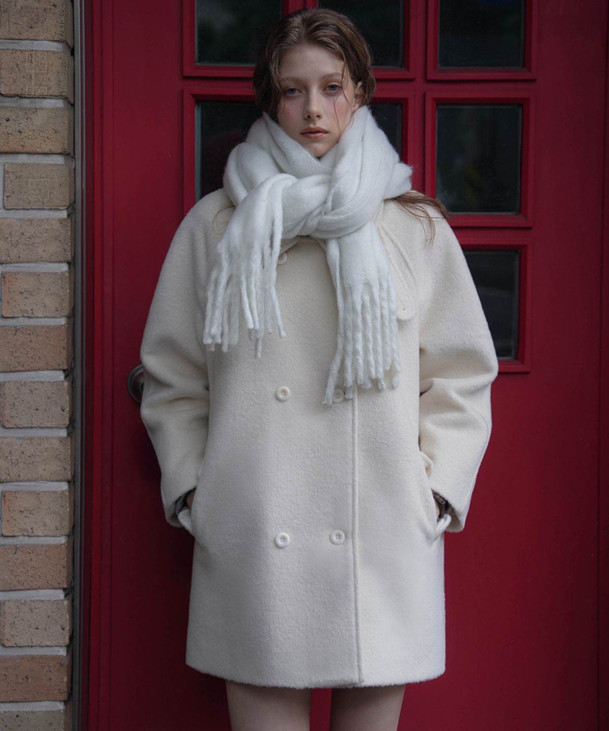 드헤베(DEHEVE) Wool Double Half Coat [Ivory]