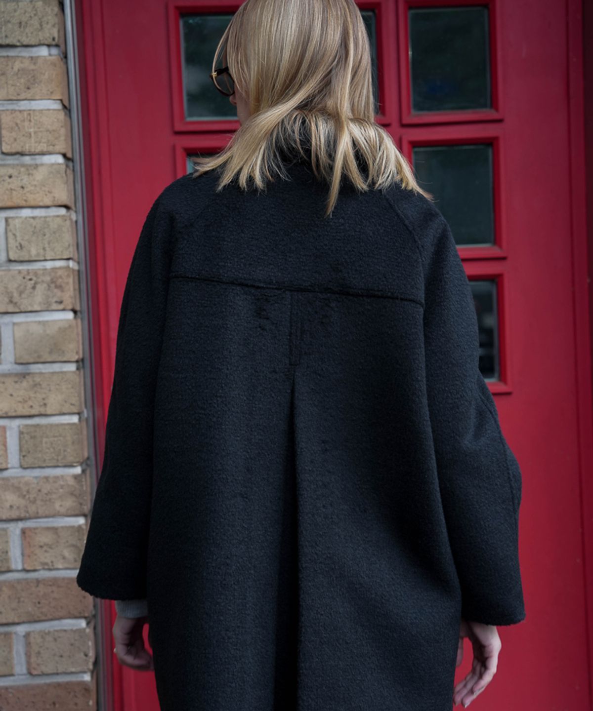 드헤베(DEHEVE) Wool Double Half Coat [Black]