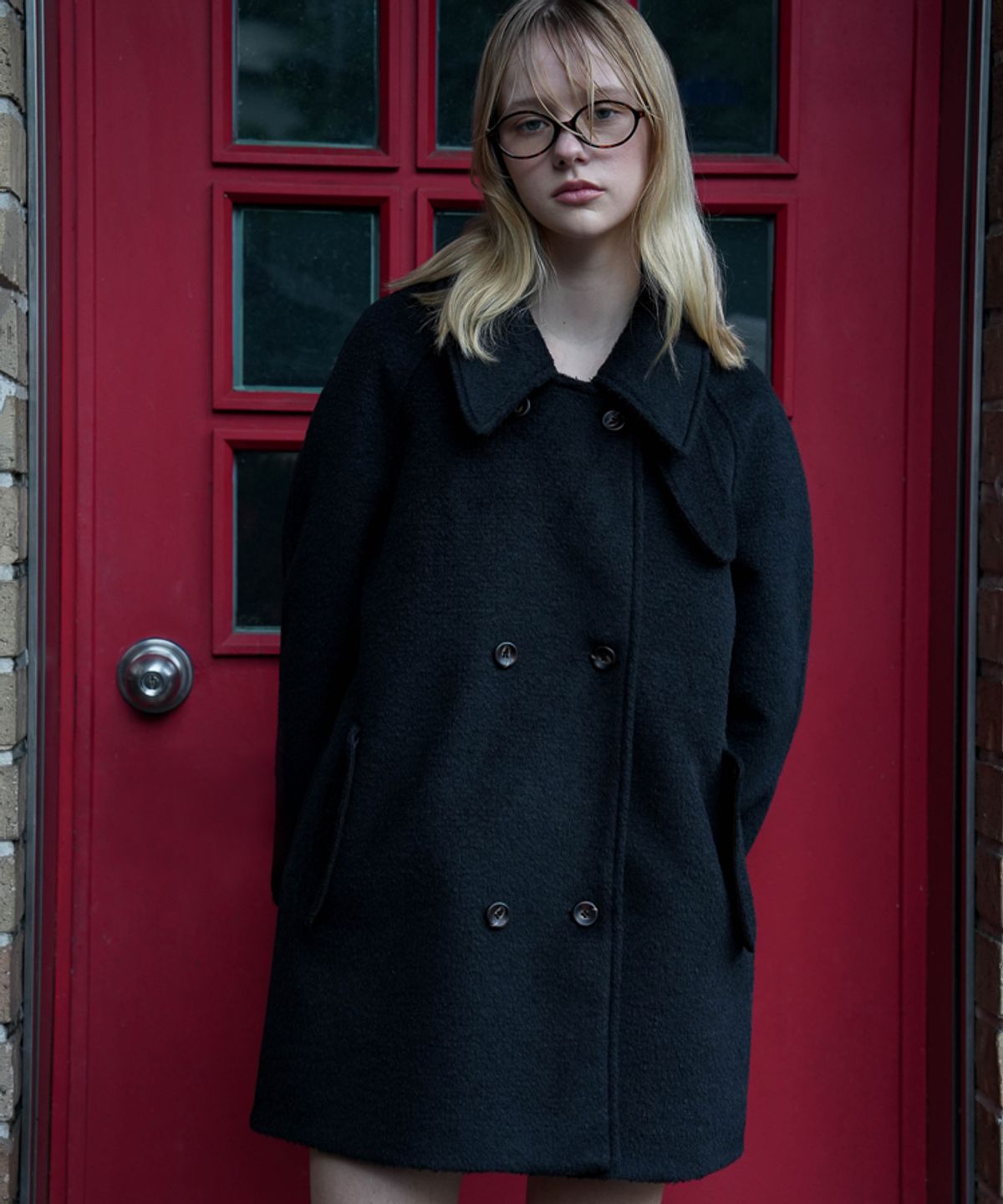 드헤베(DEHEVE) Wool Double Half Coat [Black]