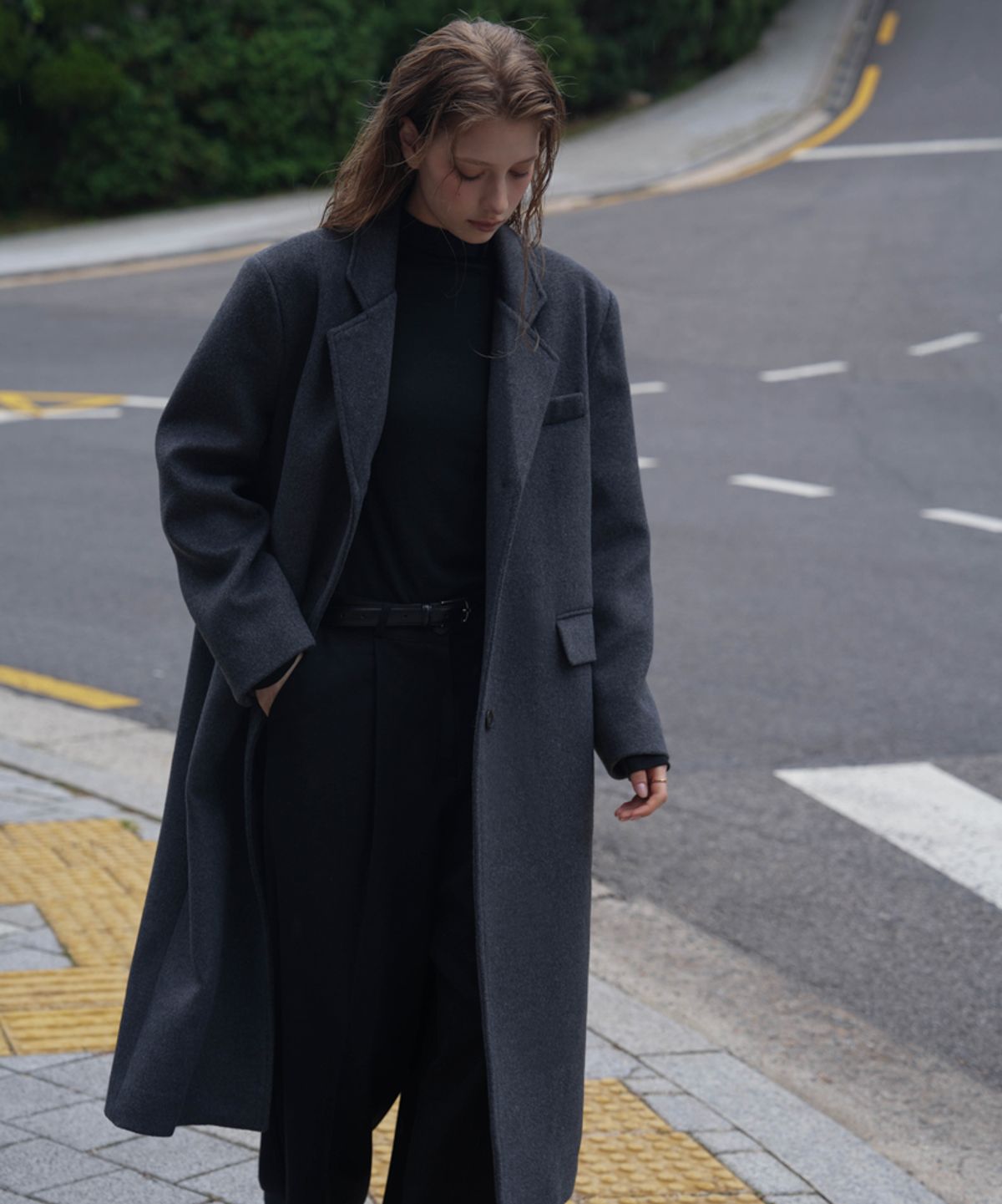 드헤베(DEHEVE) Classic Single Long Coat [Charcoal]